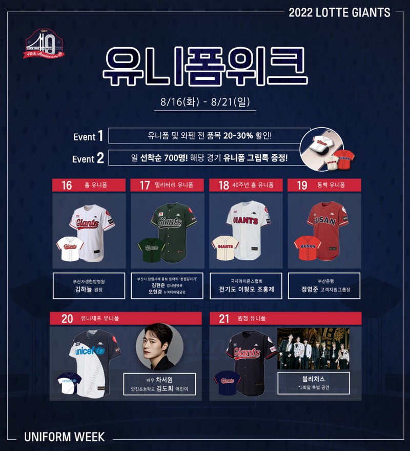 롯데, 8/16~21 홈 6연전 ‘유니폼 위크’ 진행